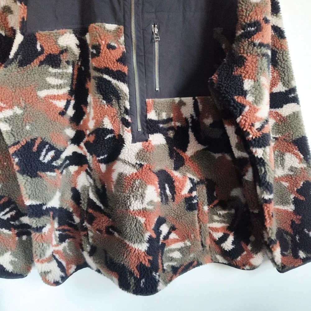 LL‎ Bean Signature Fleece Pullover Size XXL High Pile 1/2 Zip Camo Black Green
